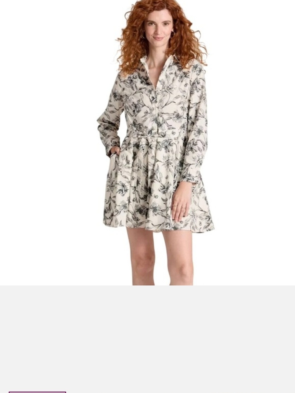 A new DayFloral Shirt Dress in Ivory with Black Print
